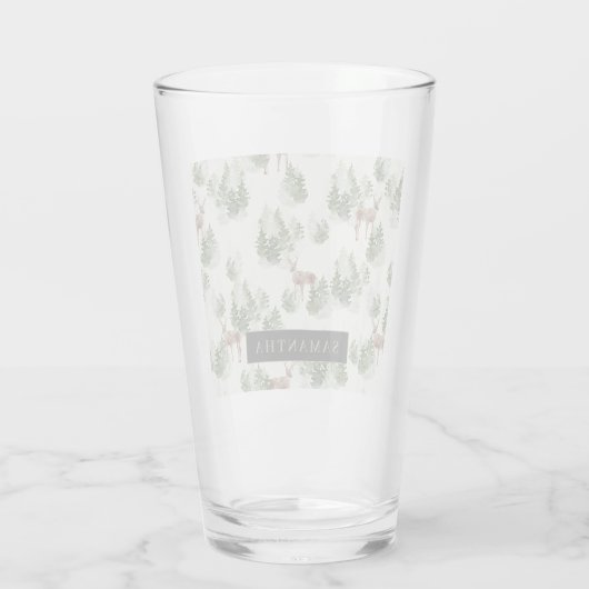 Waterverf Winter Forest Seamless Pattern Glas (Achterkant)