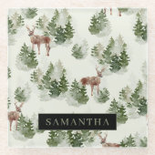 Waterverf Winter Forest Seamless Pattern Glazen Onderzetter (Voorkant)