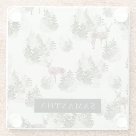 Waterverf Winter Forest Seamless Pattern Glazen Onderzetter (Achterkant)