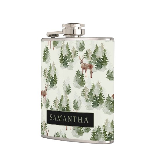 Waterverf Winter Forest Seamless Pattern Heupfles (Links)