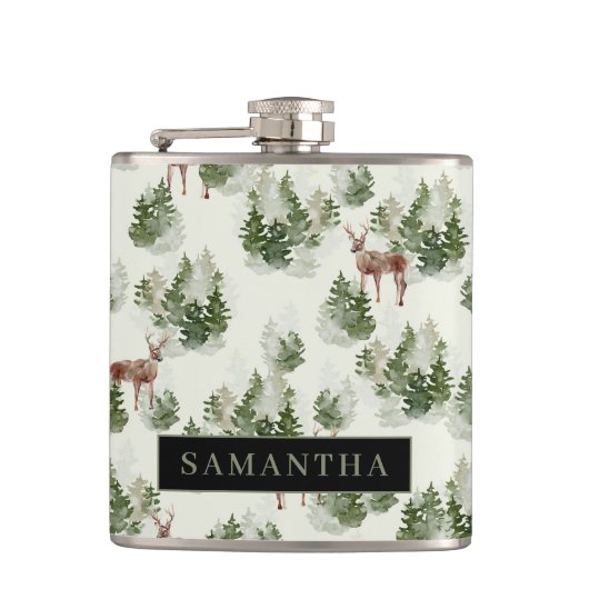 Waterverf Winter Forest Seamless Pattern Heupfles (Voorkant)