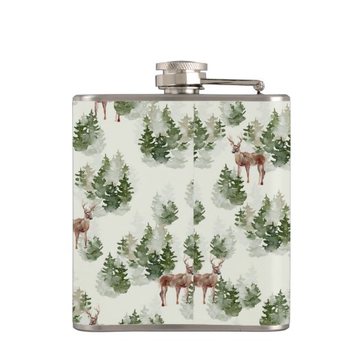 Waterverf Winter Forest Seamless Pattern Heupfles (Achterkant)