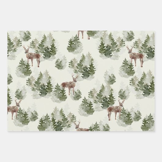 Waterverf Winter Forest Seamless Pattern Inpakpapier Vel (Voorkant 3)