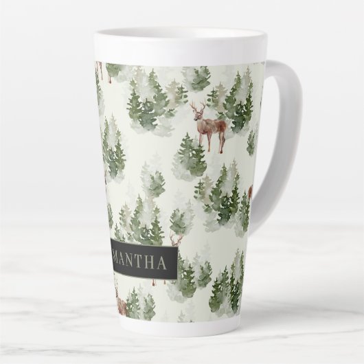Waterverf Winter Forest Seamless Pattern Latte Mok (Rechterhoek)
