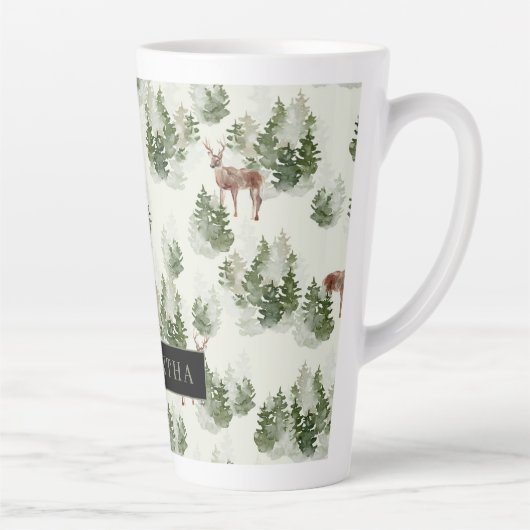 Waterverf Winter Forest Seamless Pattern Latte Mok (Rechts)