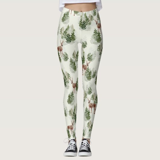 Waterverf Winter Forest Seamless Pattern Leggings (Voorkant)
