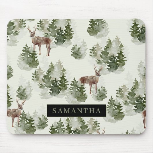 Waterverf Winter Forest Seamless Pattern Muismat (Voorkant)