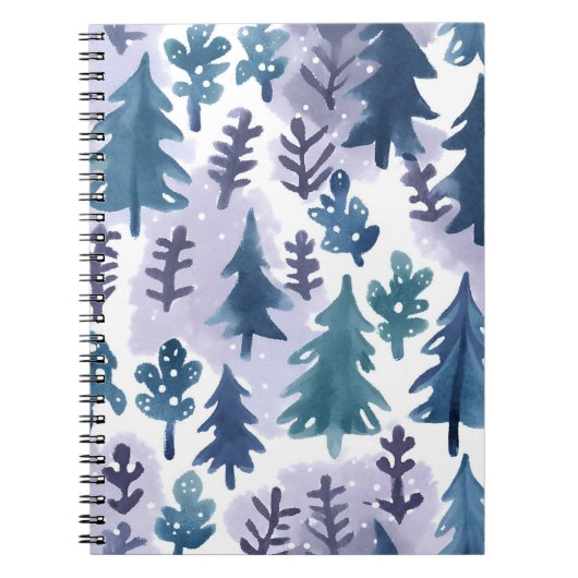 Waterverf Winter Forest Seamless Pattern Notitieboek (Voorkant)
