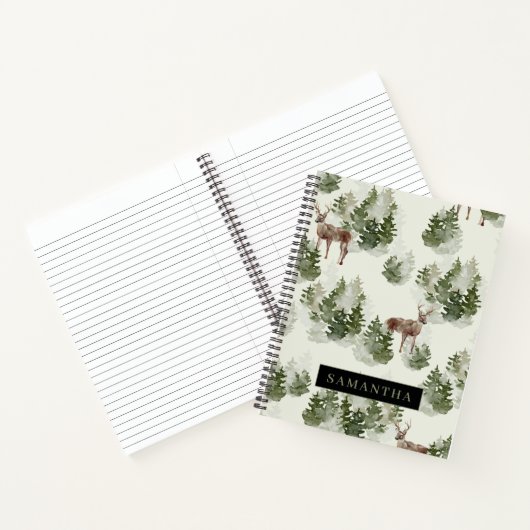 Waterverf Winter Forest Seamless Pattern Notitieboek (Binnen)