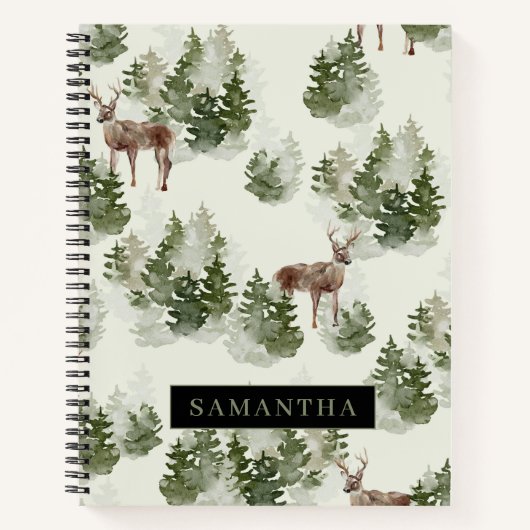 Waterverf Winter Forest Seamless Pattern Notitieboek (Voorkant)