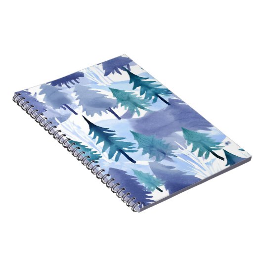Waterverf Winter Forest Seamless Pattern Notitieboek (Rechterzijde)