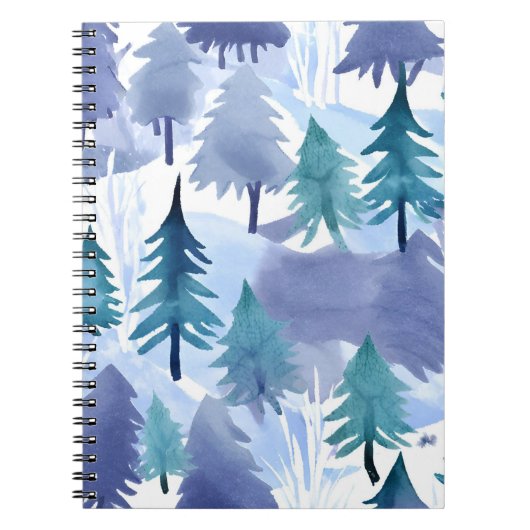 Waterverf Winter Forest Seamless Pattern Notitieboek (Voorkant)