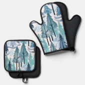 Waterverf Winter Forest Seamless Pattern Ovenwant & Pannenlap Set (Voorkant / Achterkant)