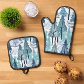 Waterverf Winter Forest Seamless Pattern Ovenwant & Pannenlap Set (Top down)
