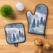 Waterverf Winter Forest Seamless Pattern Ovenwant & Pannenlap Set (Top down)