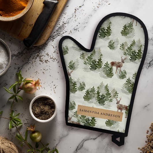 Waterverf Winter Forest Seamless Pattern Ovenwant & Pannenlap Set