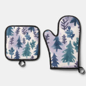 Waterverf Winter Forest Seamless Pattern Ovenwant & Pannenlap Set (Voorkant)