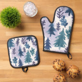 Waterverf Winter Forest Seamless Pattern Ovenwant & Pannenlap Set (Top down)