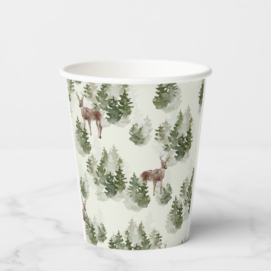 Waterverf Winter Forest Seamless Pattern Papieren Bekers (Achterkant)