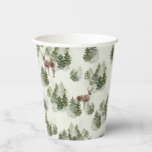 Waterverf Winter Forest Seamless Pattern Papieren Bekers (Voorkant)