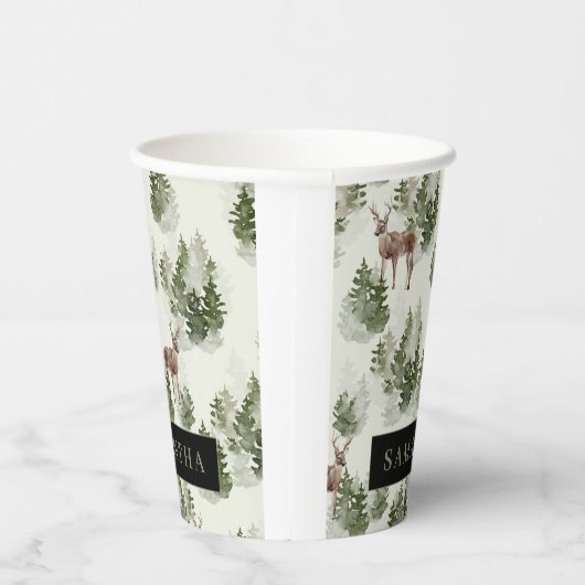 Waterverf Winter Forest Seamless Pattern Papieren Bekers (Rechts)