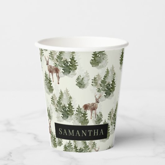 Waterverf Winter Forest Seamless Pattern Papieren Bekers (Voorkant)