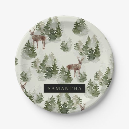 Waterverf Winter Forest Seamless Pattern Papieren Bordje (Voorkant)
