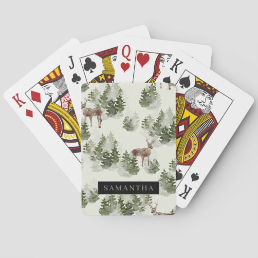 Waterverf Winter Forest Seamless Pattern Pokerkaarten (Achterkant)