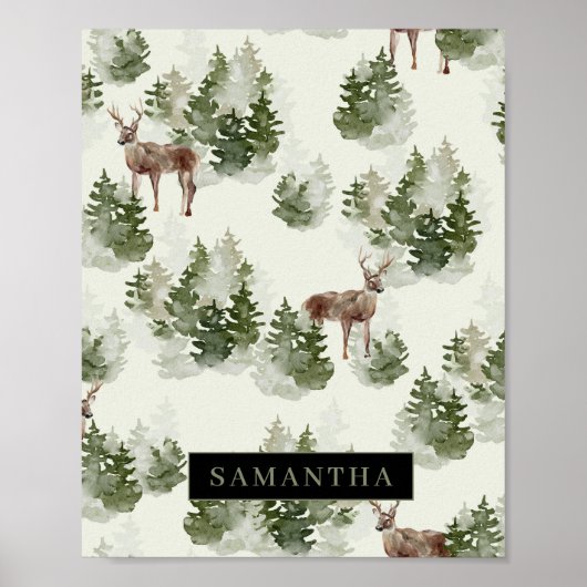 Waterverf Winter Forest Seamless Pattern Poster (Voorkant)