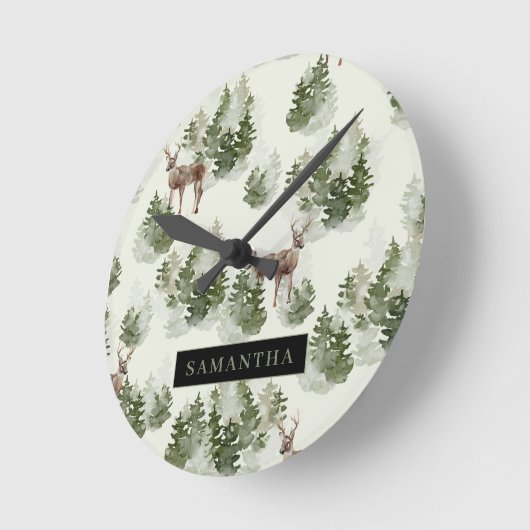 Waterverf Winter Forest Seamless Pattern Ronde Klok (Hoek)