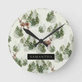 Waterverf Winter Forest Seamless Pattern Ronde Klok (Voorkant)