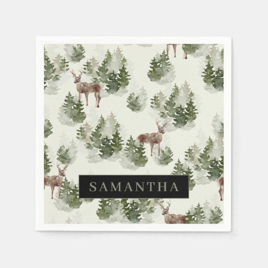 Waterverf Winter Forest Seamless Pattern Servet (Voorkant)