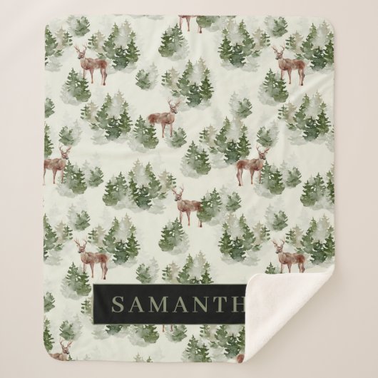 Waterverf Winter Forest Seamless Pattern Sherpa Deken (Voorkant)