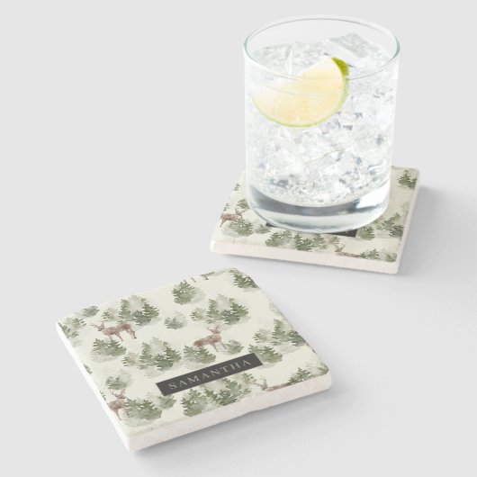 Waterverf Winter Forest Seamless Pattern Stenen Onderzetter (Zijkant)