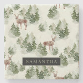 Waterverf Winter Forest Seamless Pattern Stenen Onderzetter (Voorkant)