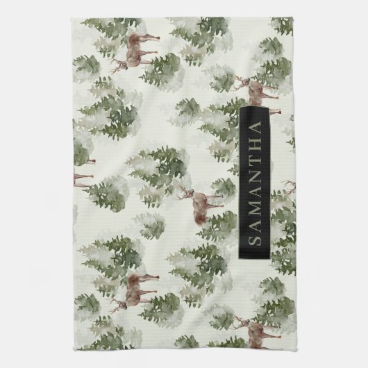 Waterverf Winter Forest Seamless Pattern Theedoek (Verticaal)