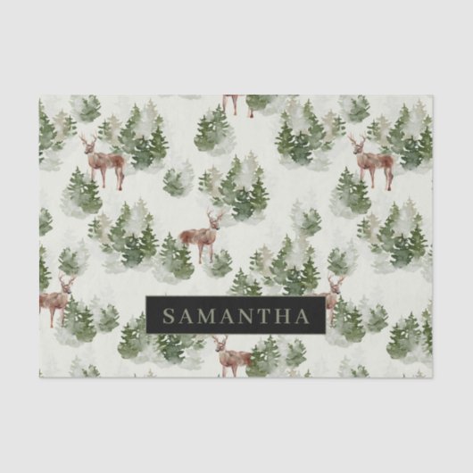 Waterverf Winter Forest Seamless Pattern Tissuepapier (Voorkant)