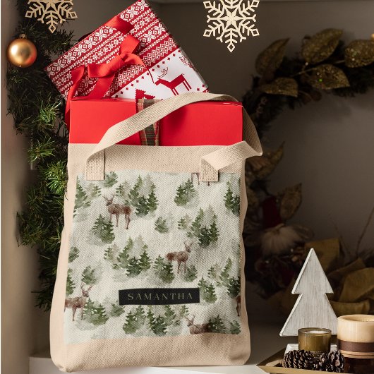 Waterverf Winter Forest Seamless Pattern Tote Bag
