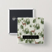 Waterverf Winter Forest Seamless Pattern Vierkante Button 5,1 Cm (Voorkant /achterkant)