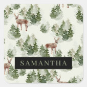 Waterverf Winter Forest Seamless Pattern Vierkante Sticker (Voorkant)