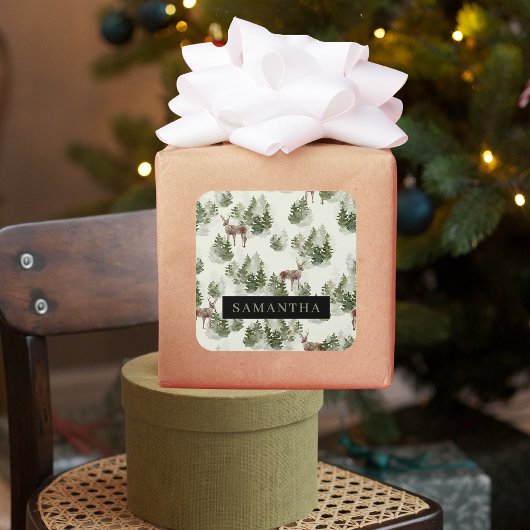 Waterverf Winter Forest Seamless Pattern Vierkante Sticker