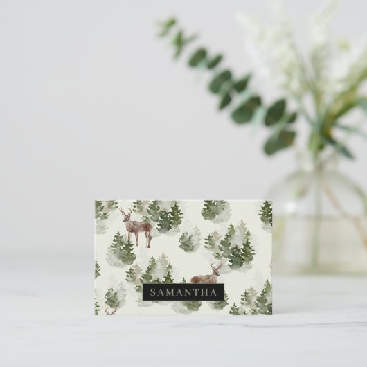Waterverf Winter Forest Seamless Pattern Visitekaartje (Staand voorkant)