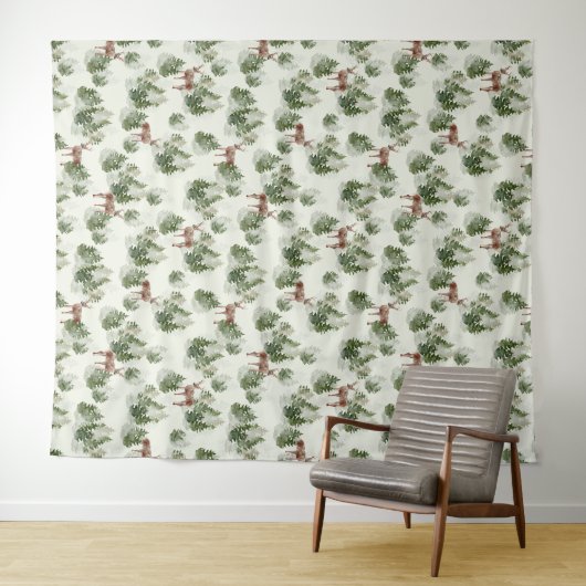 Waterverf Winter Forest Seamless Pattern Wandkleed (In Situ (horizontaal))
