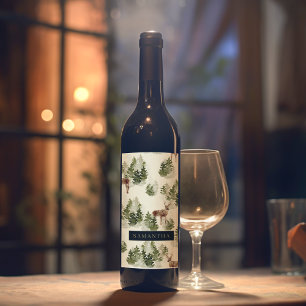 Waterverf Winter Forest Seamless Pattern Wijn Etiket