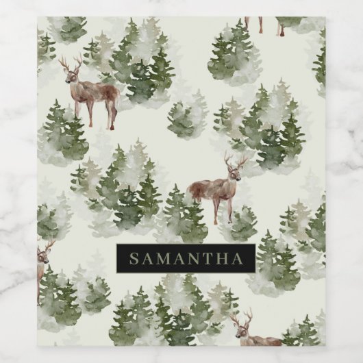 Waterverf Winter Forest Seamless Pattern Wijn Etiket (Enkel label)