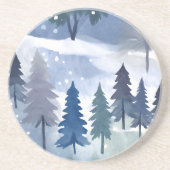 Waterverf Winter Forest Seamless Pattern Zandsteen Onderzetter (Voorkant)