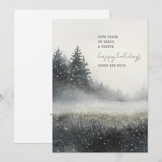 Waterverf Winter Forest Snow Flat Holiday Kaart (Voorkant / Achterkant)