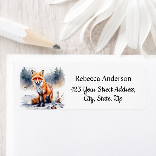Waterverf Winter Fox Retouradres Etiket (Insitu)