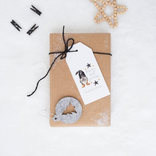 Waterverf Winter Gnome Buffalo Check Christmas Cadeaulabel