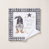 Waterverf Winter Gnome op Buffalo Check Christmas Bad Handdoek (Wasdoekje)